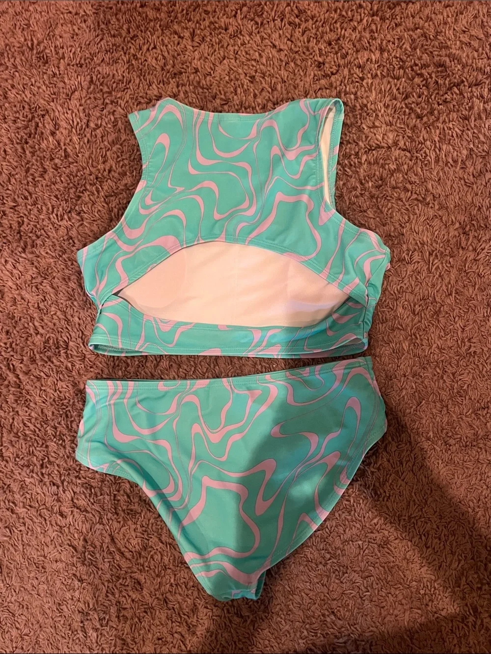 Old Navy Aqua and Pink Swirl Tankini-Style Bikini